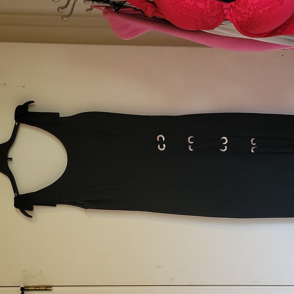 Black, scrappy cocktail dress